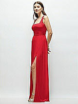 Side View Thumbnail - Parisian Red Square Neck Chiffon Maxi Dress with Circle Skirt