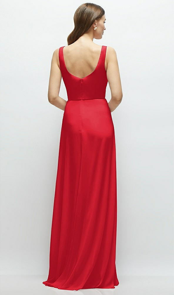 Back View - Parisian Red Square Neck Chiffon Maxi Dress with Circle Skirt