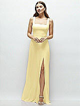 Front View Thumbnail - Pale Yellow Square Neck Chiffon Maxi Dress with Circle Skirt