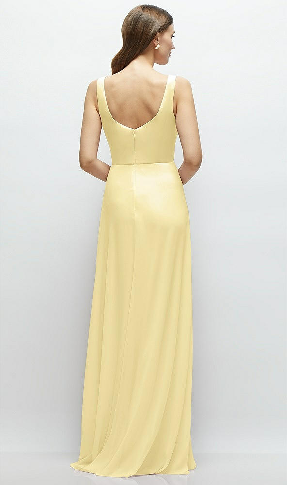 Back View - Pale Yellow Square Neck Chiffon Maxi Dress with Circle Skirt