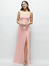 Front View Thumbnail - Rose - PANTONE Rose Quartz Square Neck Chiffon Maxi Dress with Circle Skirt