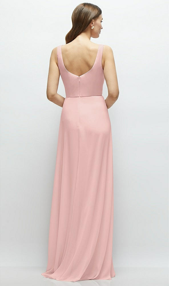 Back View - Rose - PANTONE Rose Quartz Square Neck Chiffon Maxi Dress with Circle Skirt