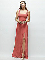 Front View Thumbnail - Coral Pink Square Neck Chiffon Maxi Dress with Circle Skirt