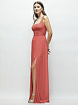 Side View Thumbnail - Coral Pink Square Neck Chiffon Maxi Dress with Circle Skirt