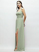 Side View Thumbnail - Sage Square Neck Chiffon Maxi Dress with Circle Skirt