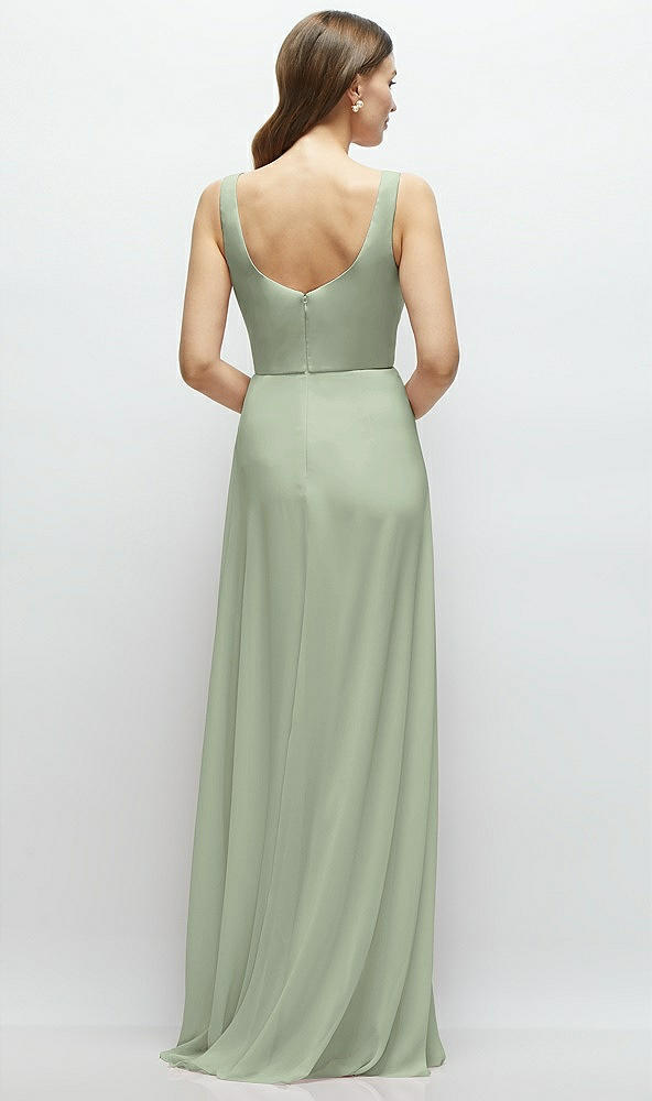 Back View - Sage Square Neck Chiffon Maxi Dress with Circle Skirt