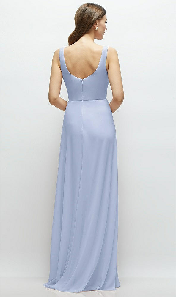 Back View - Sky Blue Square Neck Chiffon Maxi Dress with Circle Skirt