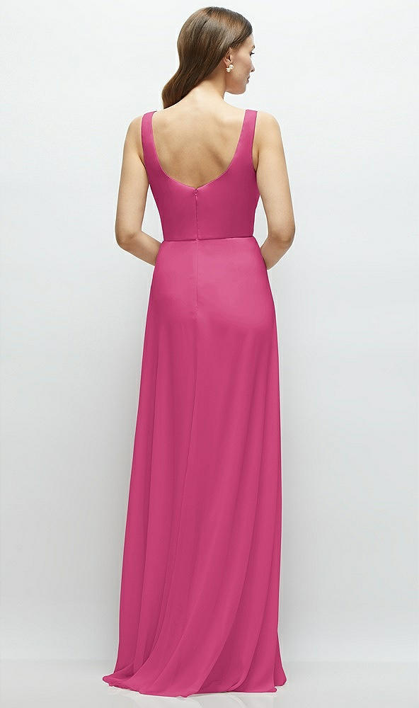 Back View - Tea Rose Square Neck Chiffon Maxi Dress with Circle Skirt