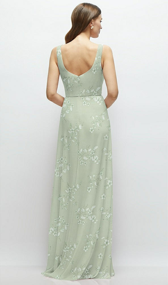 Back View - Vintage Primrose Sage Square Neck Chiffon Maxi Dress with Circle Skirt