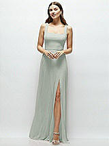 Front View Thumbnail - Willow Green Square Neck Chiffon Maxi Dress with Circle Skirt