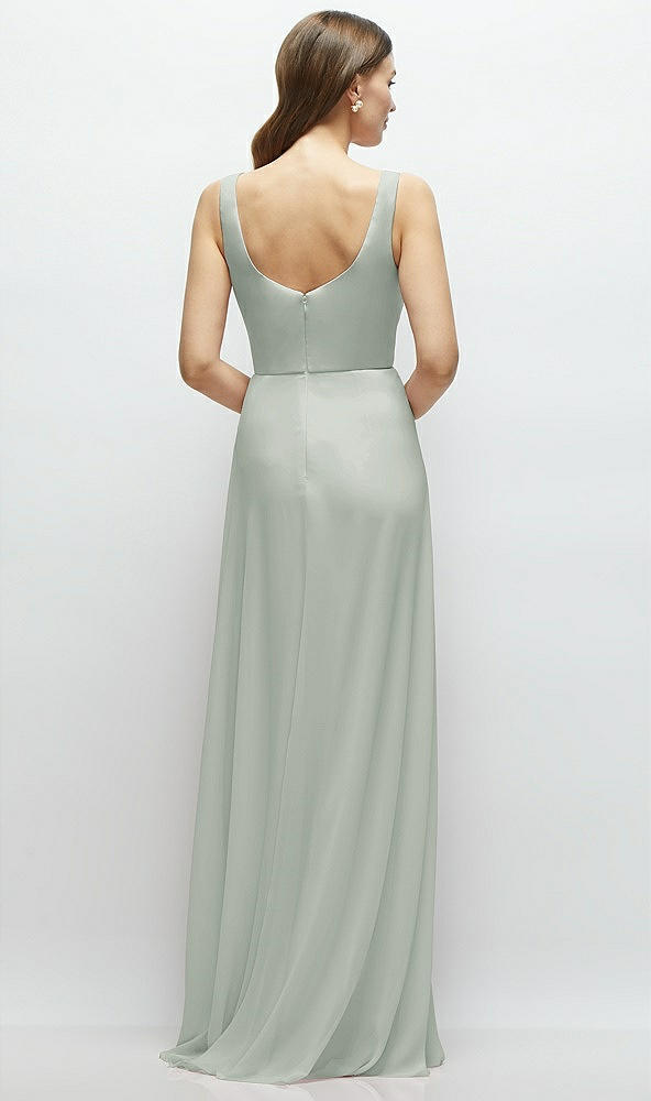 Back View - Willow Green Square Neck Chiffon Maxi Dress with Circle Skirt