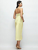 Rear View Thumbnail - Butter Yellow Strapless Bow-Bandeau Cutout Satin Midi Slip Dress