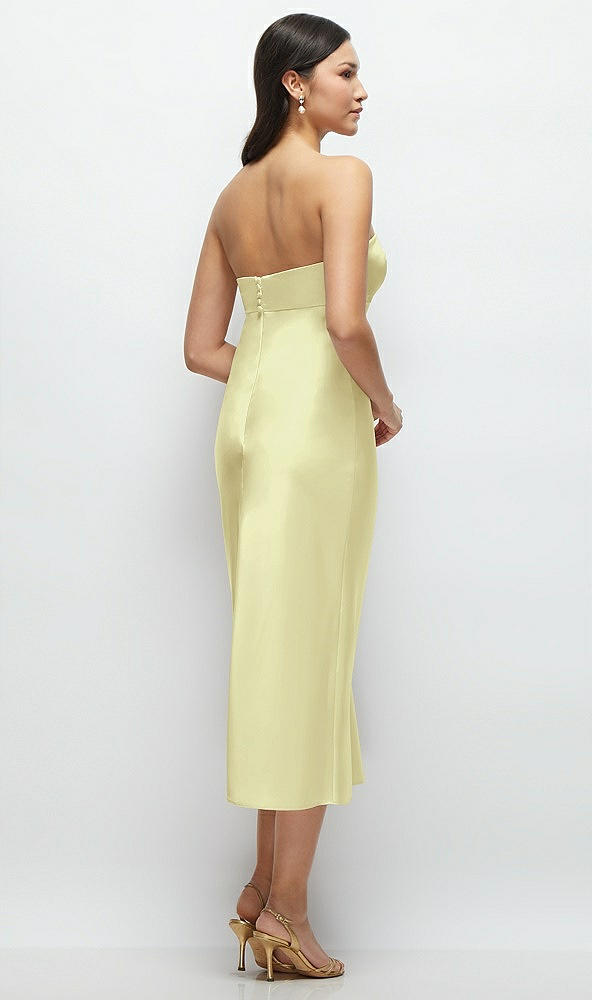 Back View - Butter Yellow Strapless Bow-Bandeau Cutout Satin Midi Slip Dress