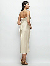 Rear View Thumbnail - Champagne Strapless Bow-Bandeau Cutout Satin Midi Slip Dress