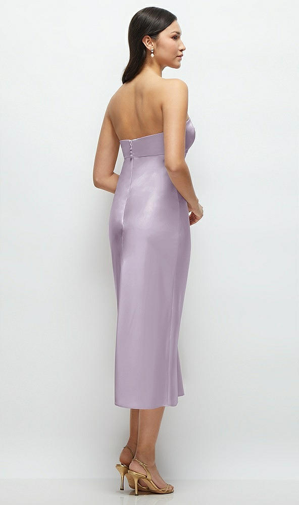 Back View - Lilac Haze Strapless Bow-Bandeau Cutout Satin Midi Slip Dress