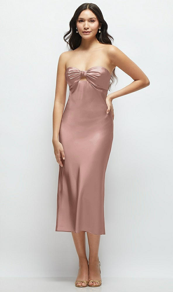 Front View - Neu Nude Strapless Bow-Bandeau Cutout Satin Midi Slip Dress