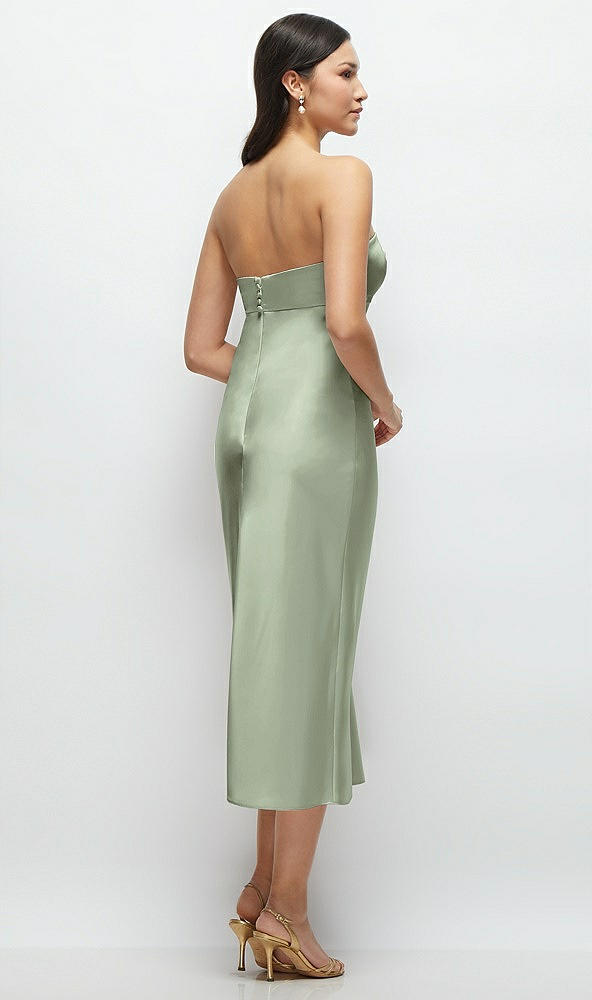 Back View - Sage Strapless Bow-Bandeau Cutout Satin Midi Slip Dress