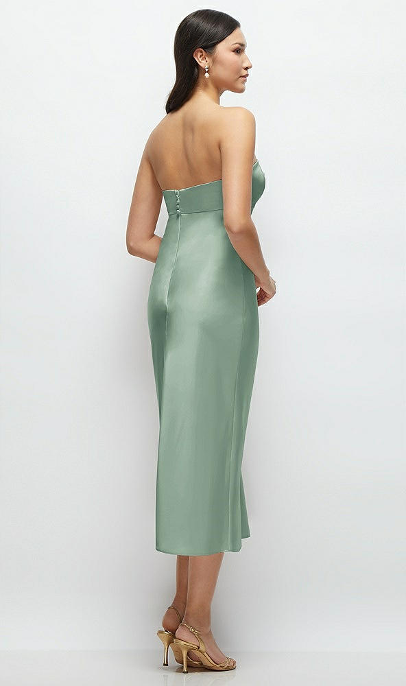 Back View - Seagrass Strapless Bow-Bandeau Cutout Satin Midi Slip Dress