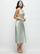 Side View Thumbnail - Willow Green Strapless Bow-Bandeau Cutout Satin Midi Slip Dress