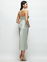 Rear View Thumbnail - Willow Green Strapless Bow-Bandeau Cutout Satin Midi Slip Dress