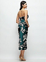 Rear View Thumbnail - Vintage Primrose Evergreen Strapless Bow-Bandeau Cutout Floral Satin Midi Slip Dress