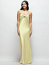 Front View Thumbnail - Butter Yellow Strapless Bow-Bandeau Cutout Satin Maxi Slip Dress