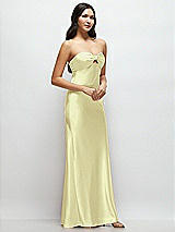 Side View Thumbnail - Butter Yellow Strapless Bow-Bandeau Cutout Satin Maxi Slip Dress