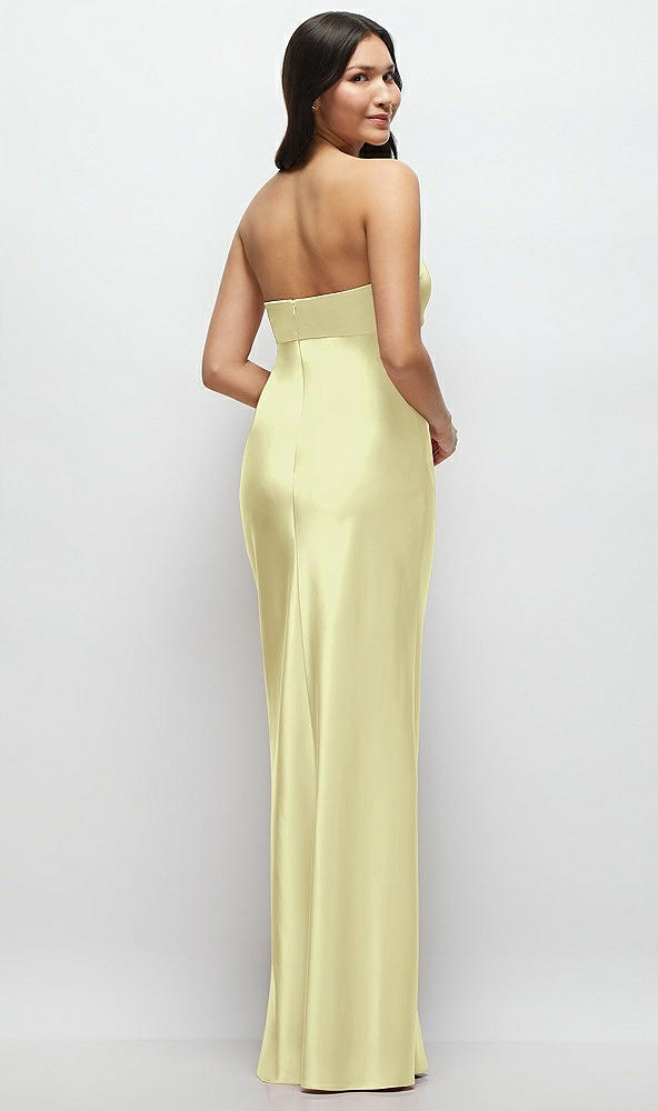 Back View - Butter Yellow Strapless Bow-Bandeau Cutout Satin Maxi Slip Dress