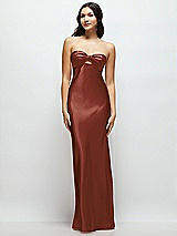 Front View Thumbnail - Auburn Moon Strapless Bow-Bandeau Cutout Satin Maxi Slip Dress