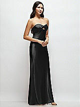 Side View Thumbnail - Black Strapless Bow-Bandeau Cutout Satin Maxi Slip Dress