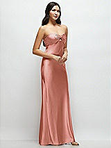 Side View Thumbnail - Desert Rose Strapless Bow-Bandeau Cutout Satin Maxi Slip Dress