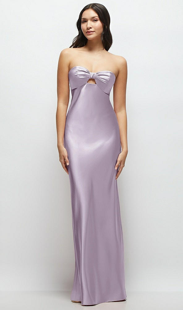 Front View - Lilac Haze Strapless Bow-Bandeau Cutout Satin Maxi Slip Dress