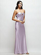 Side View Thumbnail - Lilac Haze Strapless Bow-Bandeau Cutout Satin Maxi Slip Dress