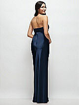 Rear View Thumbnail - Midnight Navy Strapless Bow-Bandeau Cutout Satin Maxi Slip Dress