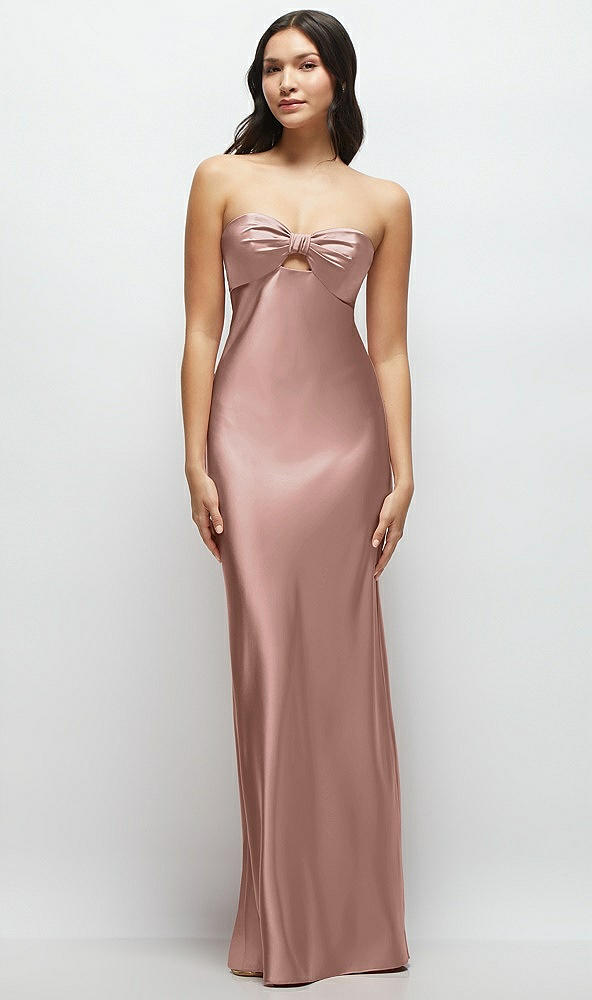 Front View - Neu Nude Strapless Bow-Bandeau Cutout Satin Maxi Slip Dress