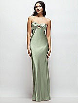 Front View Thumbnail - Sage Strapless Bow-Bandeau Cutout Satin Maxi Slip Dress