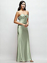 Side View Thumbnail - Sage Strapless Bow-Bandeau Cutout Satin Maxi Slip Dress