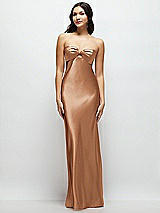 Front View Thumbnail - Toffee Strapless Bow-Bandeau Cutout Satin Maxi Slip Dress