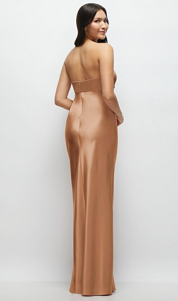 Back View - Toffee Strapless Bow-Bandeau Cutout Satin Maxi Slip Dress