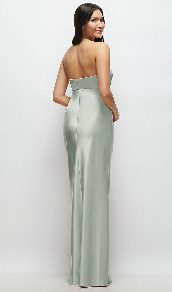 Back View - Willow Green Strapless Bow-Bandeau Cutout Satin Maxi Slip Dress