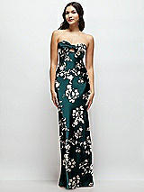 Front View Thumbnail - Vintage Primrose Evergreen Strapless Bow-Bandeau Cutout Floral Satin Maxi Slip Dress