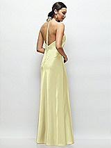 Rear View Thumbnail - Butter Yellow High Halter Tie-Strap Open-Back Satin Maxi Dress