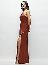 Side View Thumbnail - Auburn Moon High Halter Tie-Strap Open-Back Satin Maxi Dress