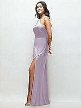 Side View Thumbnail - Lilac Haze High Halter Tie-Strap Open-Back Satin Maxi Dress