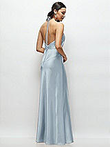 Rear View Thumbnail - Mist High Halter Tie-Strap Open-Back Satin Maxi Dress