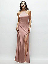 Front View Thumbnail - Neu Nude High Halter Tie-Strap Open-Back Satin Maxi Dress