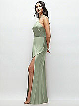 Side View Thumbnail - Sage High Halter Tie-Strap Open-Back Satin Maxi Dress