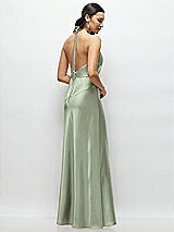 Rear View Thumbnail - Sage High Halter Tie-Strap Open-Back Satin Maxi Dress