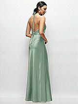 Rear View Thumbnail - Seagrass High Halter Tie-Strap Open-Back Satin Maxi Dress