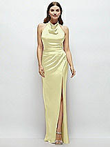 Front View Thumbnail - Butter Yellow Cowl Halter Open-Back Satin Maxi Dress